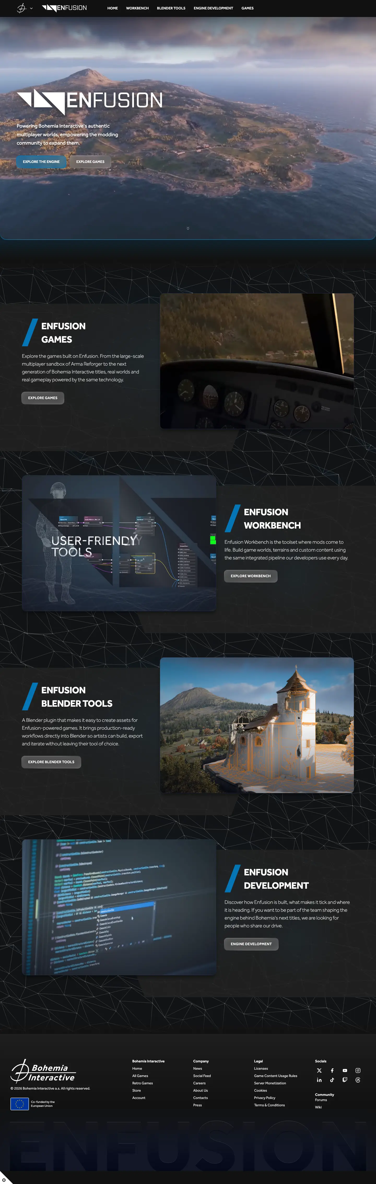 Enfusion Engine: náhled webu